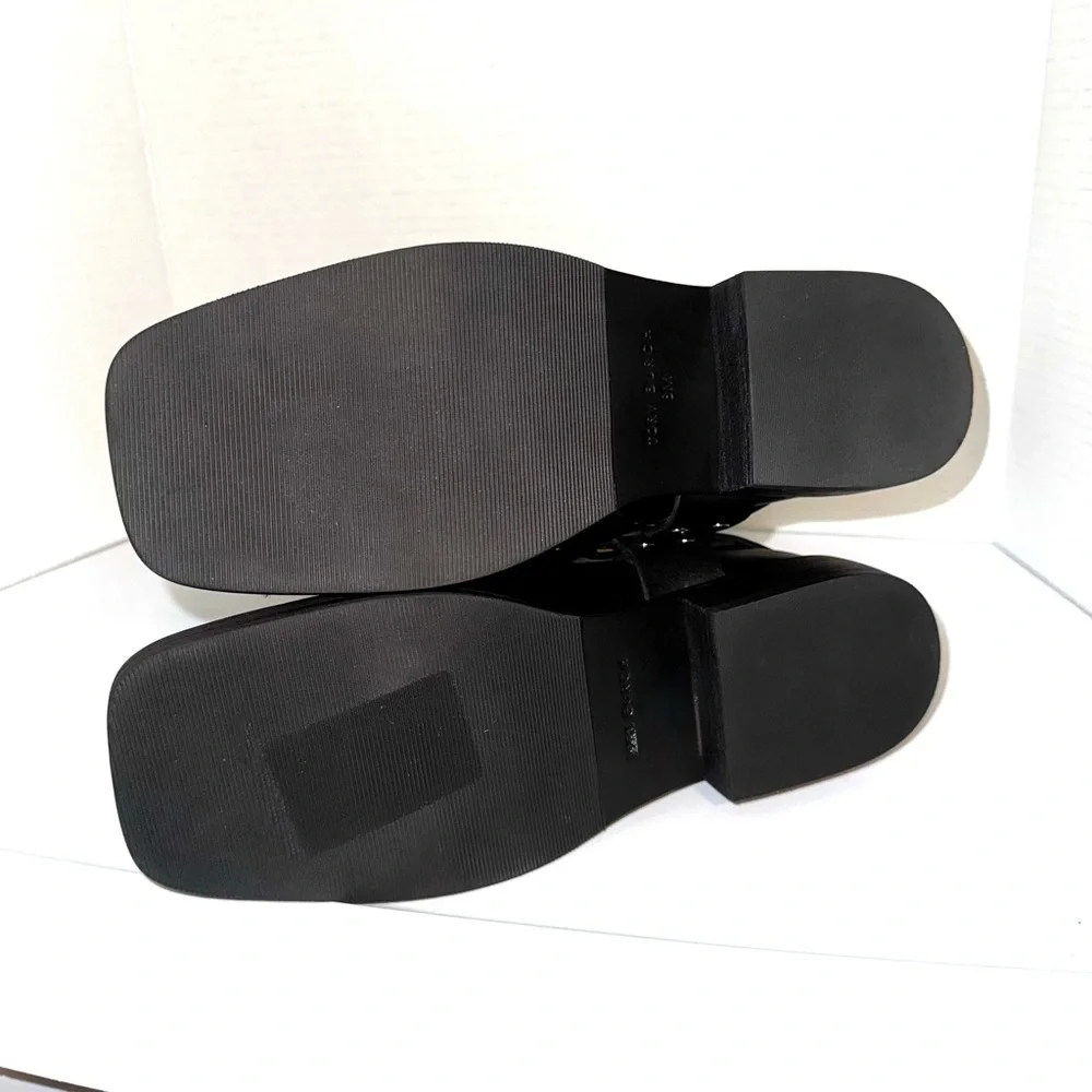 Tory Burch Double T Black Leather Moto  Boots 8